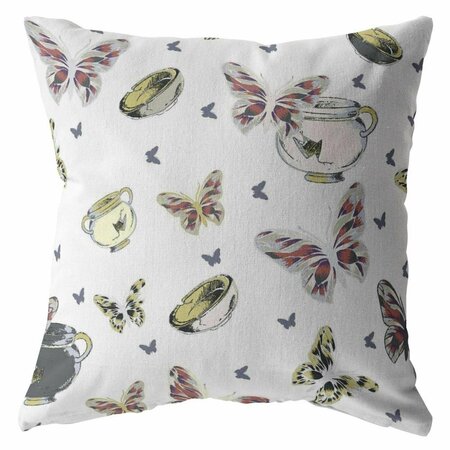 PALACEDESIGNS 18 in. White Butterflies Indoor & Outdoor Throw Pillow PA3095402
